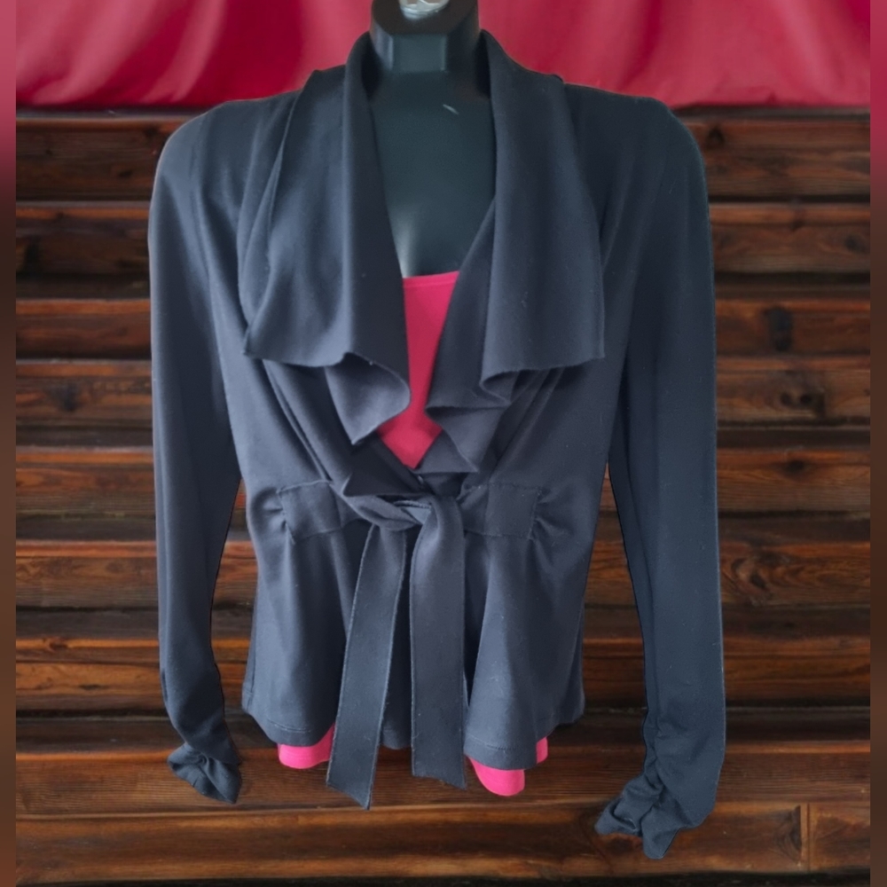 Focus 2000 Vintage Y2K Black Blazer Jacket With Front Tie Size 8